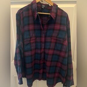 Chaps plaid Flannel Blouse Long Sleeve Size 3X NWT